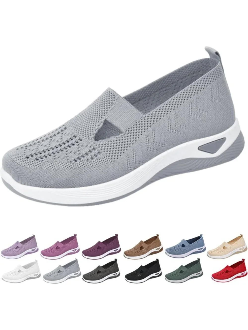 Women's Grey Lightweight Orthopedic Woven Breathable Pull On Sneakers